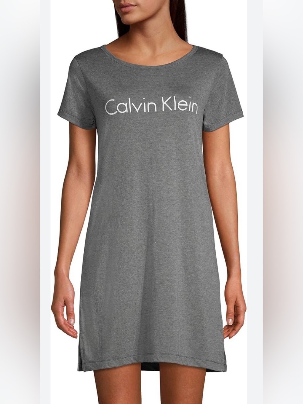 Calvin Klein NWT Gray Logo Tee Dress with White Script Size XL
